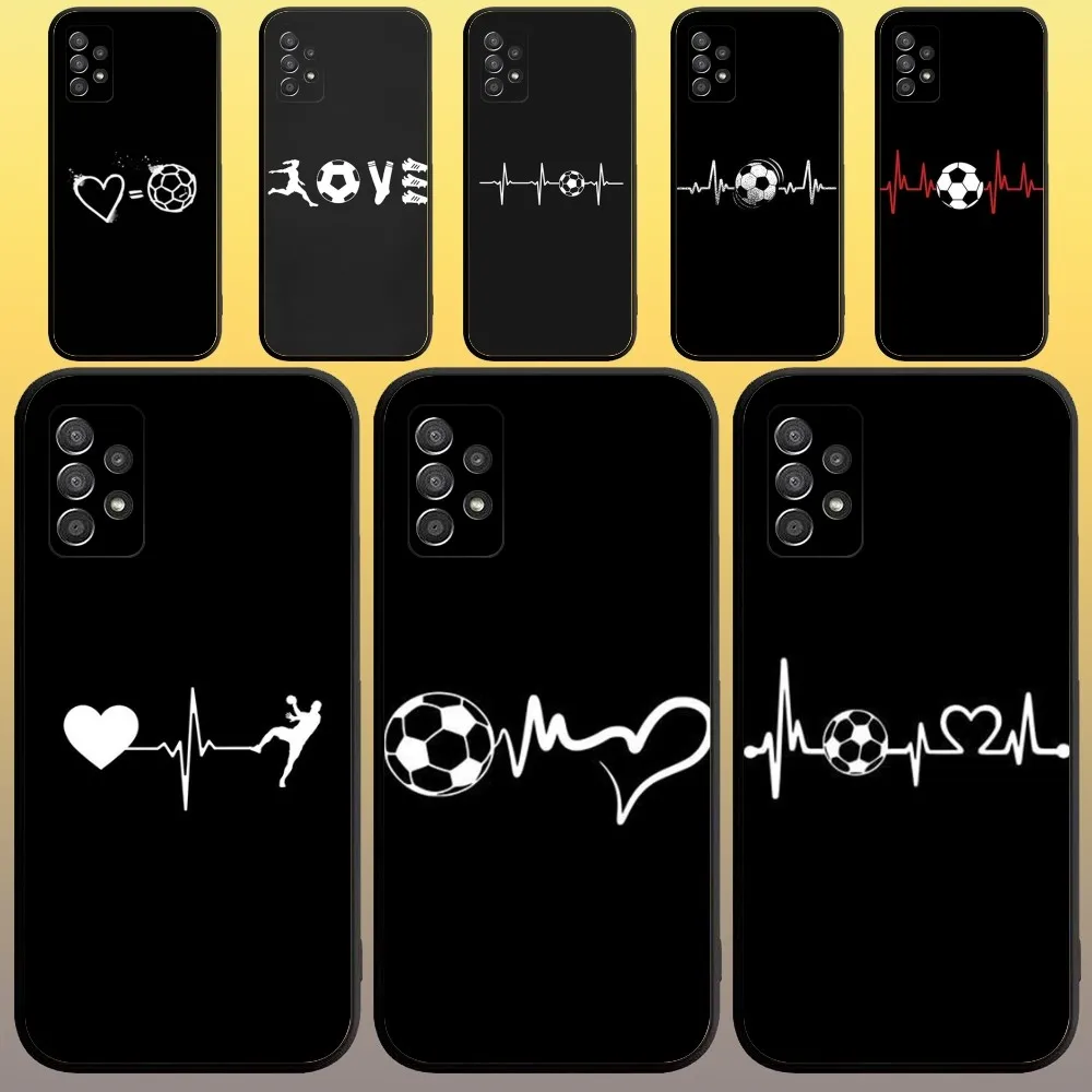 Football Heart Beat Phone Case for SamsungA 91,80,73,72,71,70,53,52,51,42,41,40,32,31,30,22,21,20,13 S 4G 5G Soft Black Case