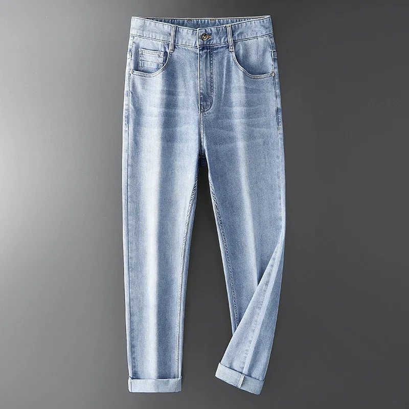 Brownon marca masculina designer jeans para homem 2025 primavera e verão novos jeans lavados meados de linha reta luz elástica jeans roupas masculinas