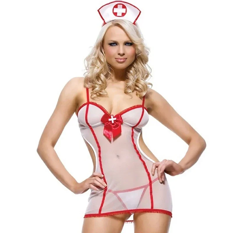 Sexy Women\'s Lingerie Nurse Cosplay Uniform Costume Hot Erotic Babydoll Nurse Dress Exotic Costume Cosplay Sex Maids Uniform