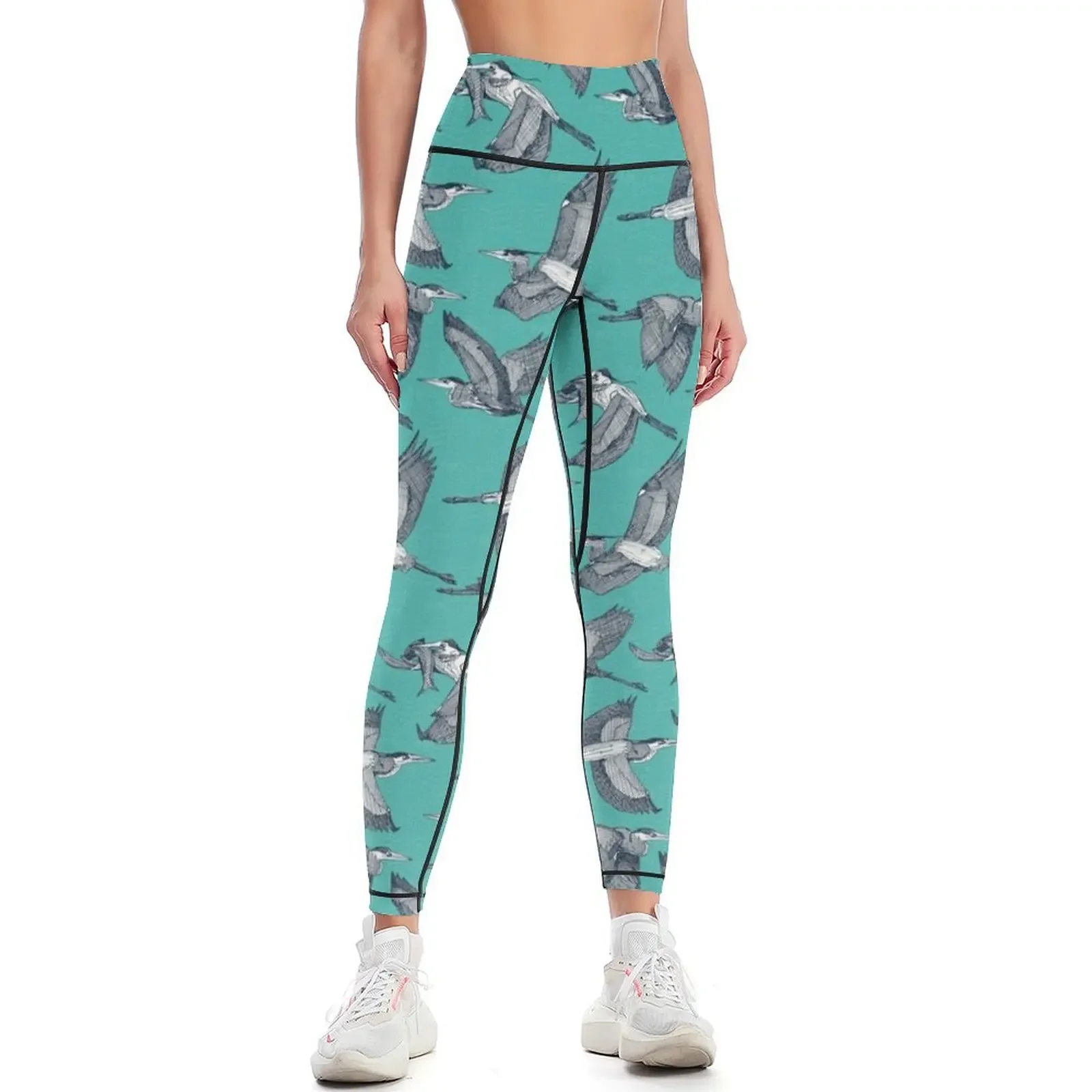 

great blue herons verdigris Leggings fitness set gym Leginsy push up sports for push up legging push up Womens Leggings