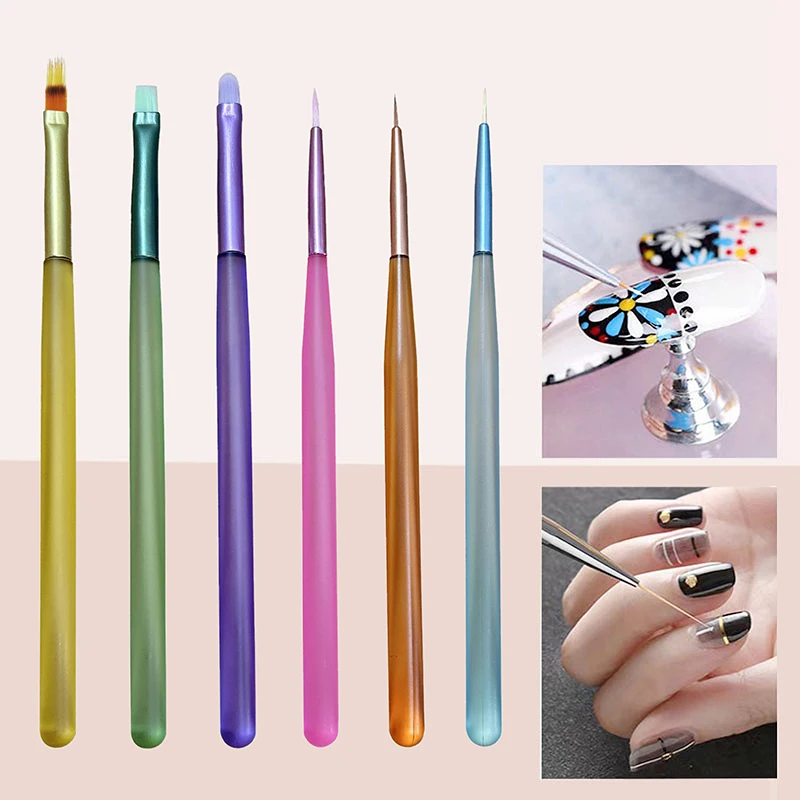 6pcs/Set Dopamine Nail Art Brush Design Tip Painting Carving Dotting Pen Flatfan Liner Acrylic Gel Uv Polish Manicure Tools