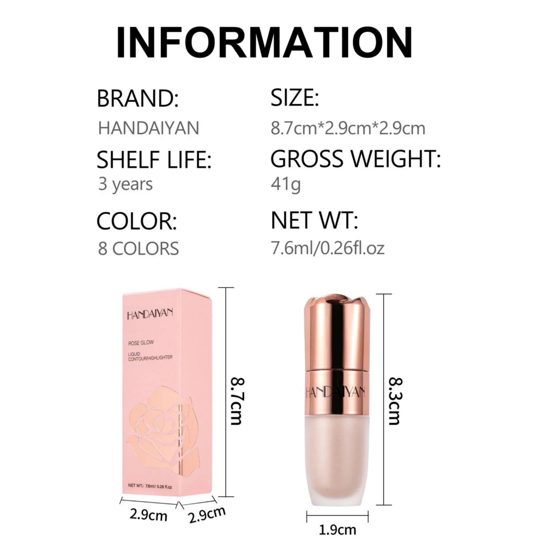 Rose Glow Liquid Contour Highlighter 3D Effect ฟองน้ํานุ่มเคล็ดลับสวมใส่ยาวนาน Face Body Hihglight Contouring Stick