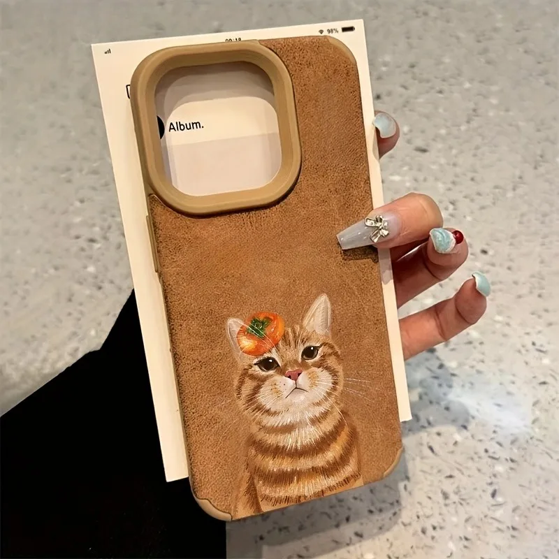 Persimmonfarbene Orange Tabby-Katzen-Design Silikon-Handyhülle für iPhone 17 Air 16Plus 15 14 13 12 11 16 Pro Max XS X XR Cover