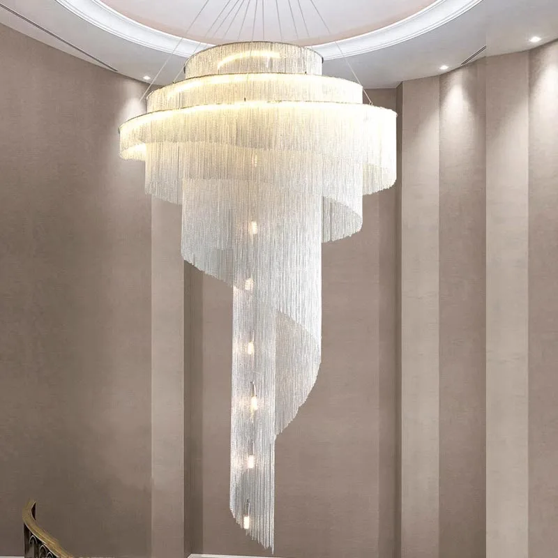 High Quality Stairway Villa Dining Hall Hotel Large  Tassel Chain Aluminum Chandelier Pendant Lighting