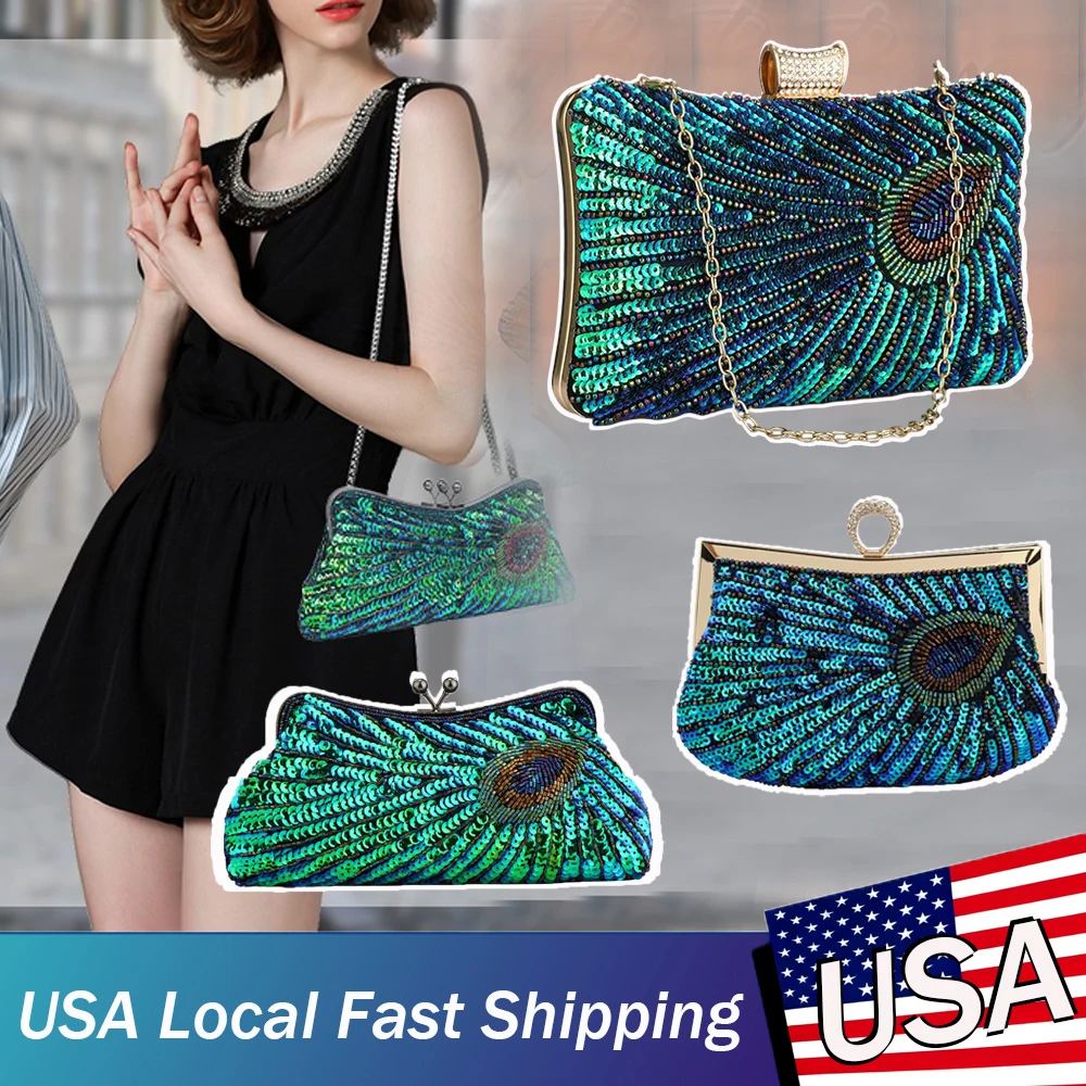 

Fashion Clutch Bag Sequins Beading Peacock Evening Bag Luxury Wedding Party Purse Diamond Shoulder Bag Ladies Handbag 2025