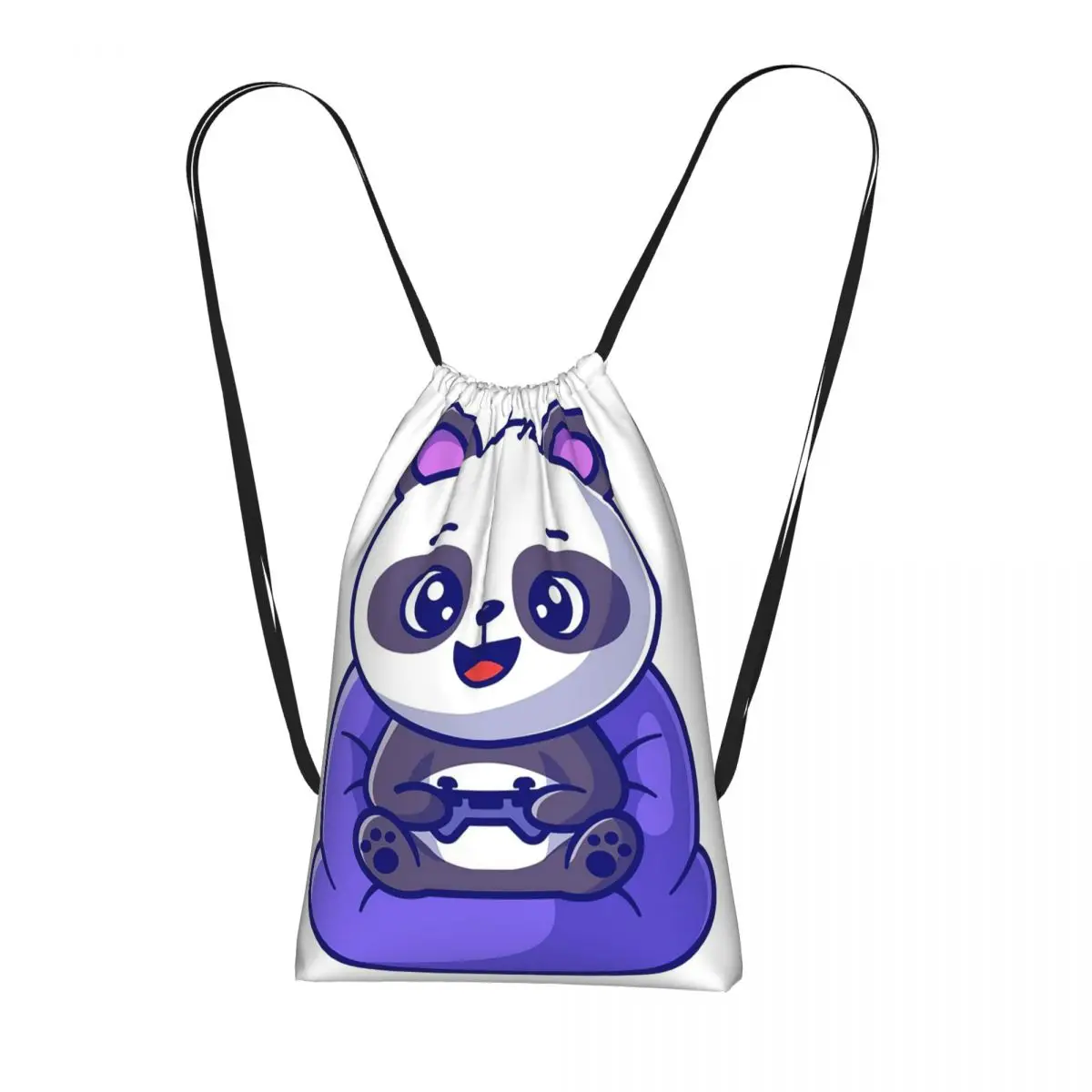 Cartoon Panda Playing Video Games Backpacks Multi-function Drawstring Bundle Pocket Sports Bag Book Bags for Travel Students