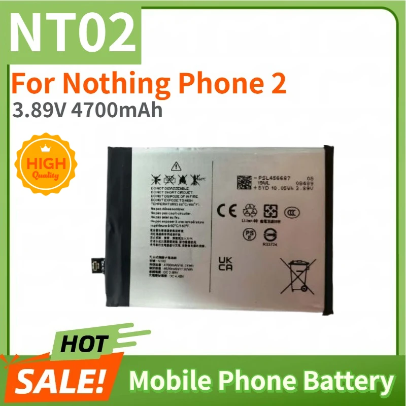 High Quality NT02 Mobile Phone Battery 3.89V 4700mAh For Nothing Phone 2 Brand New Replacement Battery