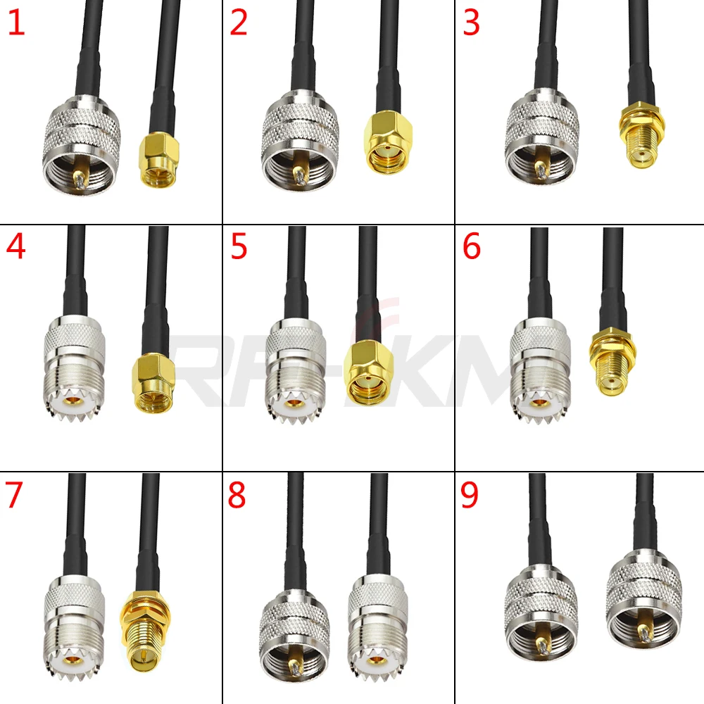 

UHF SO239 to SMA Male Female to PL259 Connector Crimp for RG58 Coax Extension Antenna Pigtail Jumper Brass RF Low Loss Cable