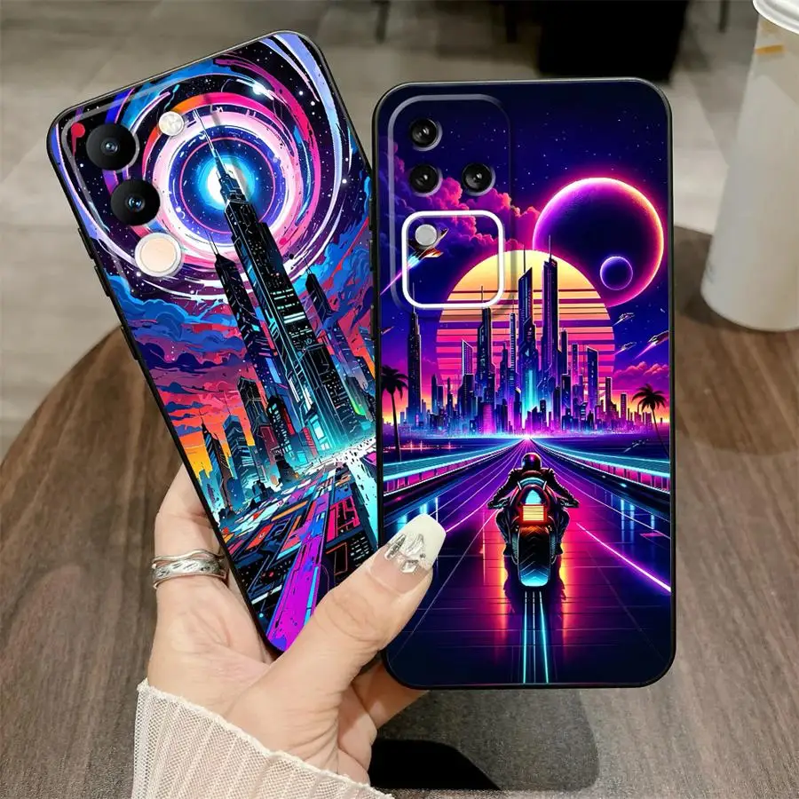 لينة عودة غطاء الهاتف الحال بالنسبة ل Vivo Y50 Y95 V25 V30 V27 Y52S Y93 Y71 Y91 V29 Y75 Y81 V21E V23 Y53S Y51S Y78 SCI-FI City