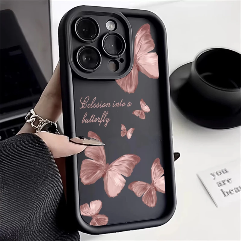 Retro Butterfly Silicone Phone Case For iPhone 15 14 Pro Max Plus 11 12 13 Pro XS Max 7 8 Plus SE 2 X XR Shockproof Full Cover