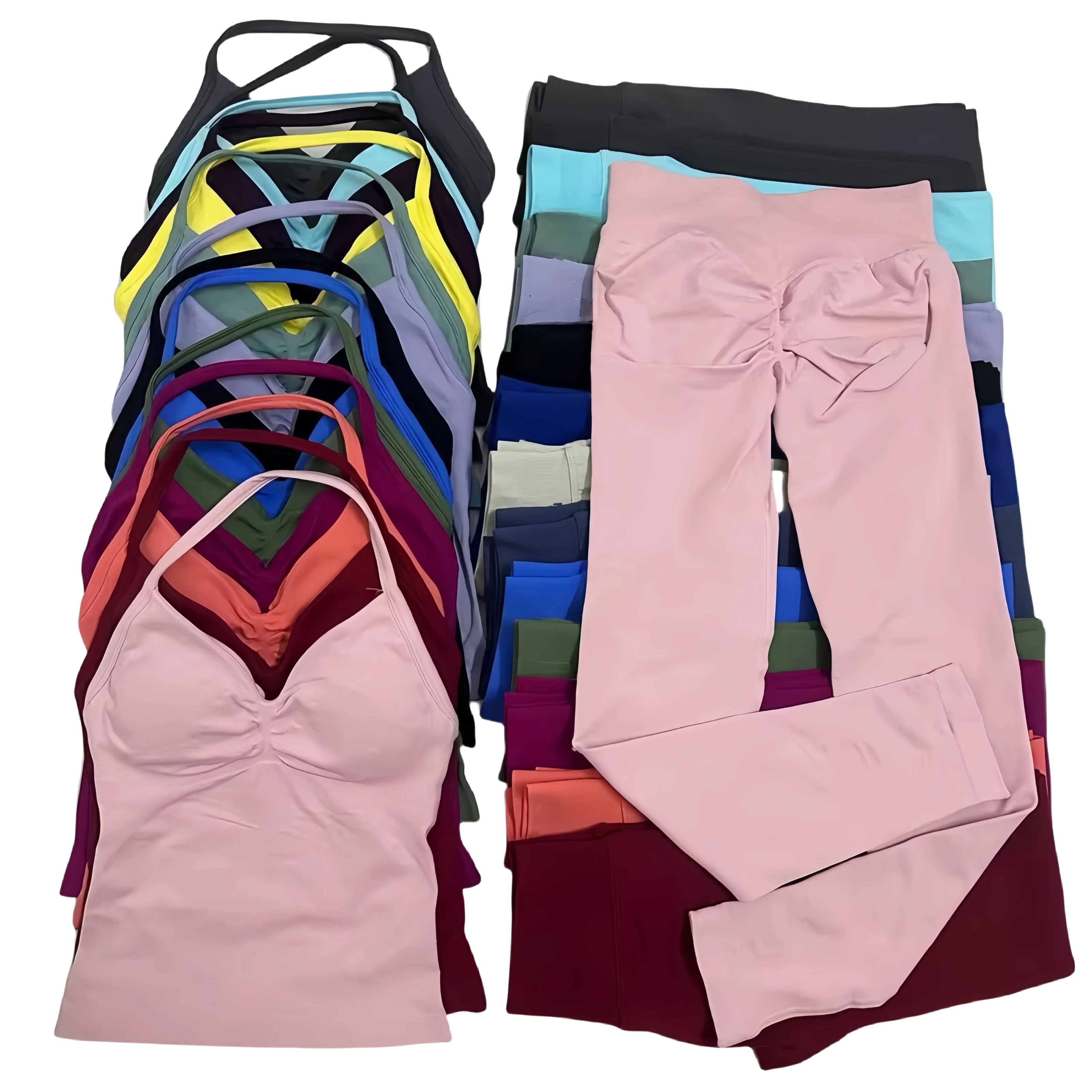 

2-Piece Yoga Set Ladies Gym Training Leggings and Neck Tank Yoga Fitness Seamless Set Pilates Clothes Workout Sportswear