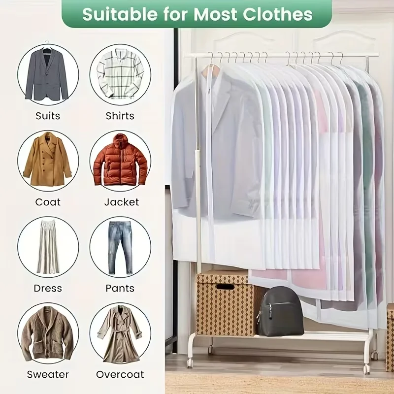 Translucent Clothing Dust-Proof Storage Bag 4 Sizes for Coats Dresses Shirts Zippered Closure Fits All Clothing Types