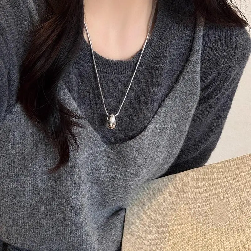 Waterproof Metal Layered Necklaces Shiny Water Drop Pendant Long Lasting Shine for Women Outdoor Daily Wear Gift