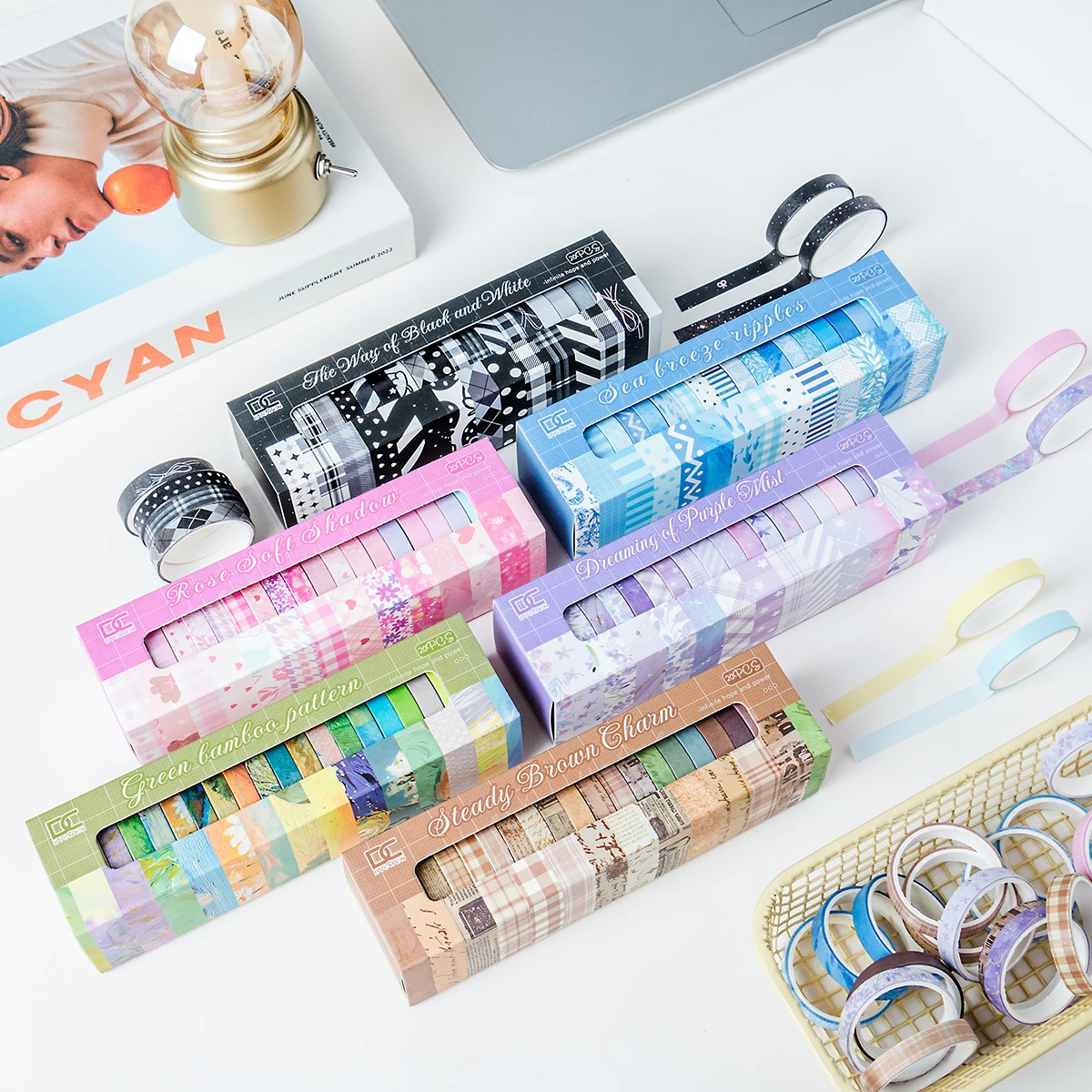 ヴィンテージストライプテープ20ロールセット、DIYフォトフレーム、日記、ギフトボックス包装、絶妙な装飾アイテムに最適