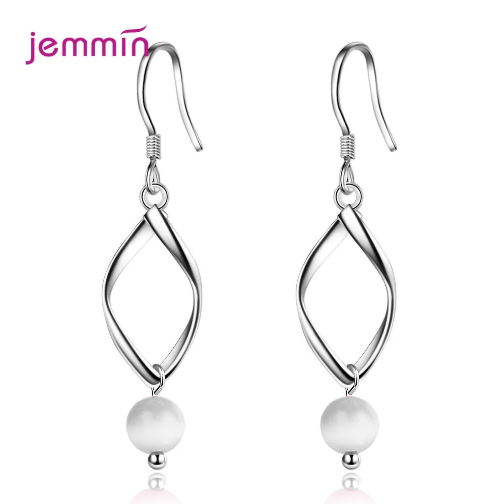 Elegant 925 Sterling Silver Geometric Rotate Opal Stone Drop Earrings For Women Girls Anniversary Party Fashion Jewelry Gifts