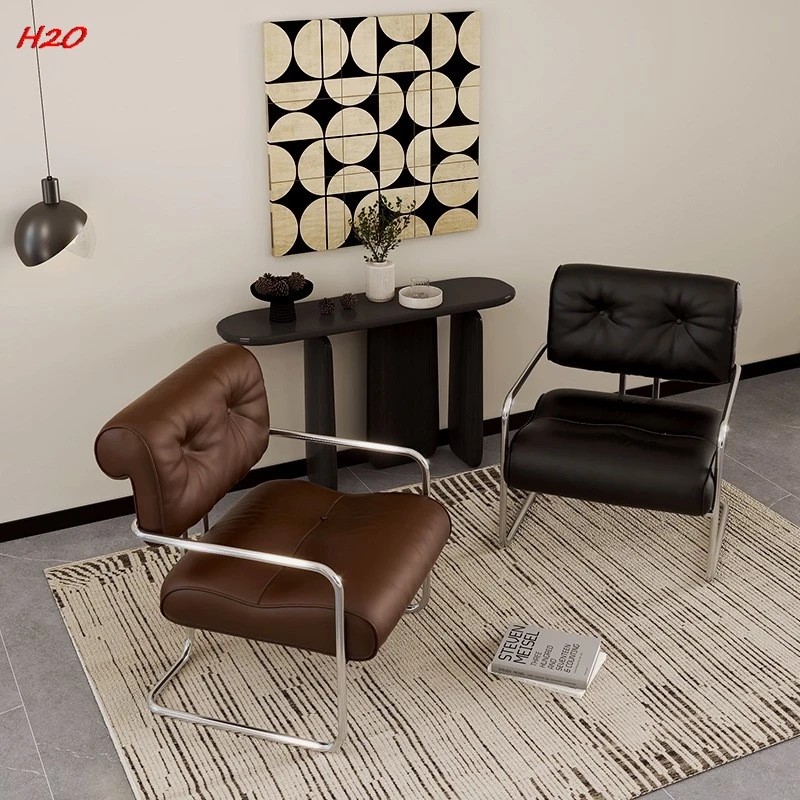 H2O Nordic Home Leisure Leather Dining Chair Medieval Cafe Creative Stainless Steel Chair Light Luxury Desk Backrest Stool