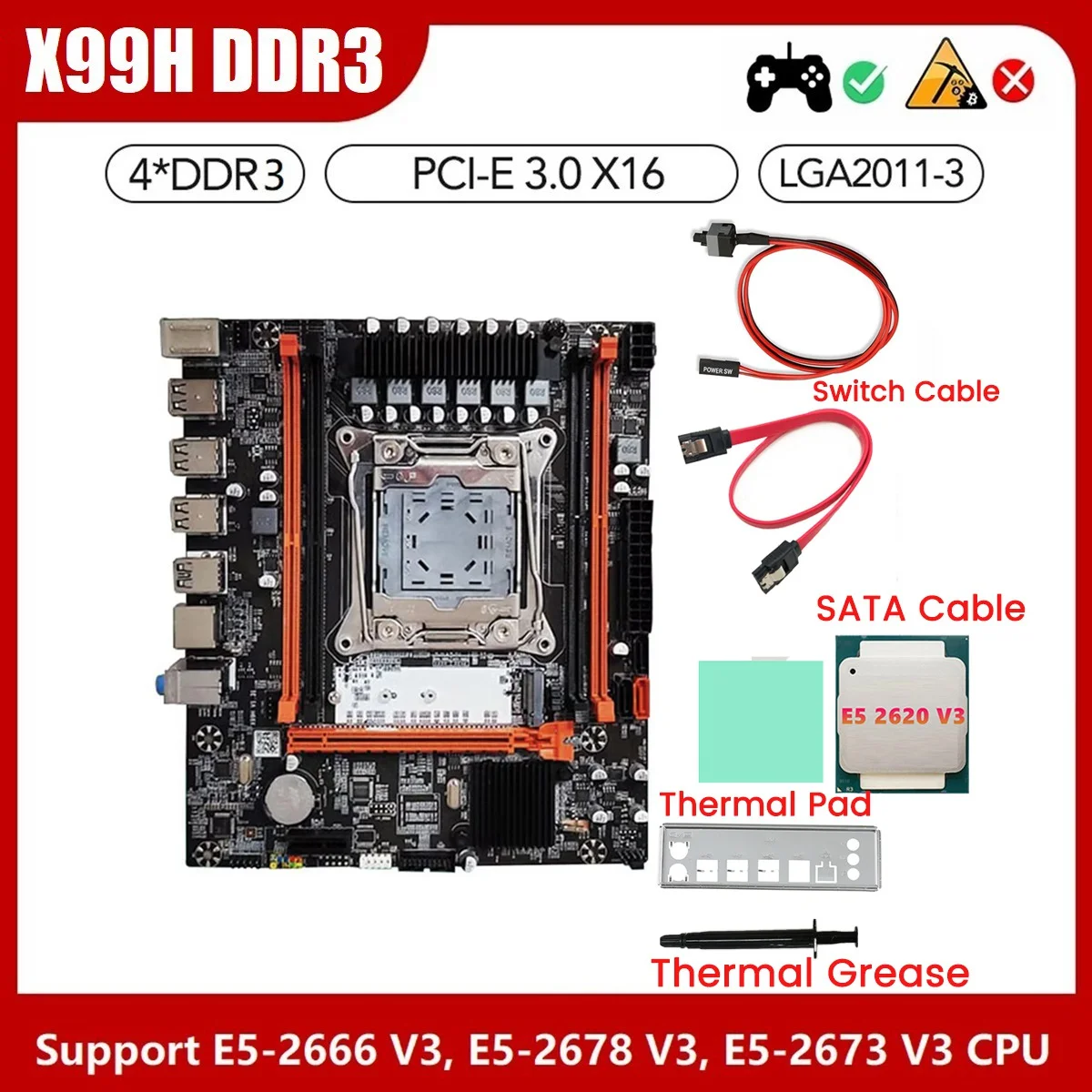 X99H Desktop-Motherboard + E5 2620 V3 CPU + Wärmeleitpaste LGA2011-V3 B85 DDR3X4 ECC-Steckplatz M.2 NVME PCI-E 3.0