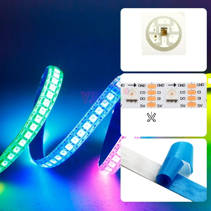 5V DC SK9822 LED Strip addressable Light bar DATA & CLOCK seperately 30/60/144 leds/m SMD 5050 RGB pixel IC Lamp Tape IP30/65/67