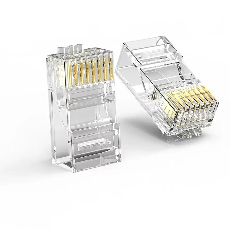 10Pcs RJ45 CAT6 CAT5e Pass Through Connectors Crystal End Gold-Plated 8P8C Crimp UTP Standard Ethernet Network Modular Plug