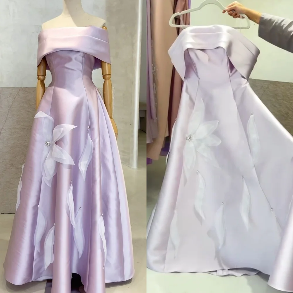 

Customized Fashion Handmade Flower Rhinestone Pleat A-line Off-the-shoulder Long Dresses Bespoke Occasion Dresses Formal