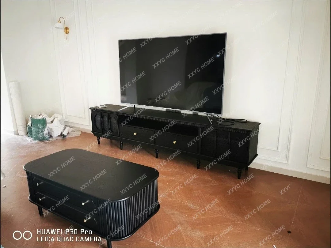 

Retro Solid Wood Coffee Table TV Cabinet Combination Living Room Household Small Apartment Tea Table Modern And Simple