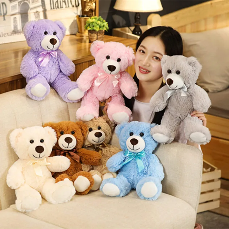 35CM Cute Colorful Bow Tie Bear Doll Plush Toy Hug Bear Doll Children Birthday Gift Pillow bear Home Living Room Bedroom