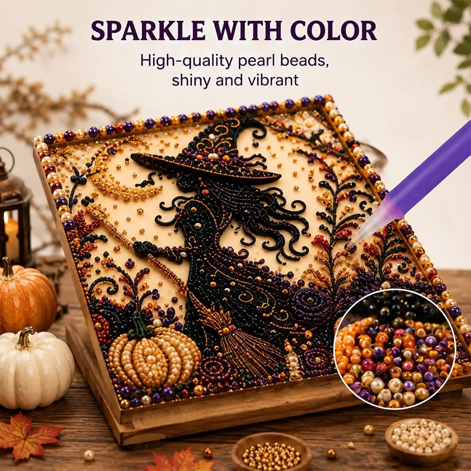 Moonlit Wooden Cottage 3D Pearl Art Kit Collection, Halloween House Diamond Painting Kits for Adults