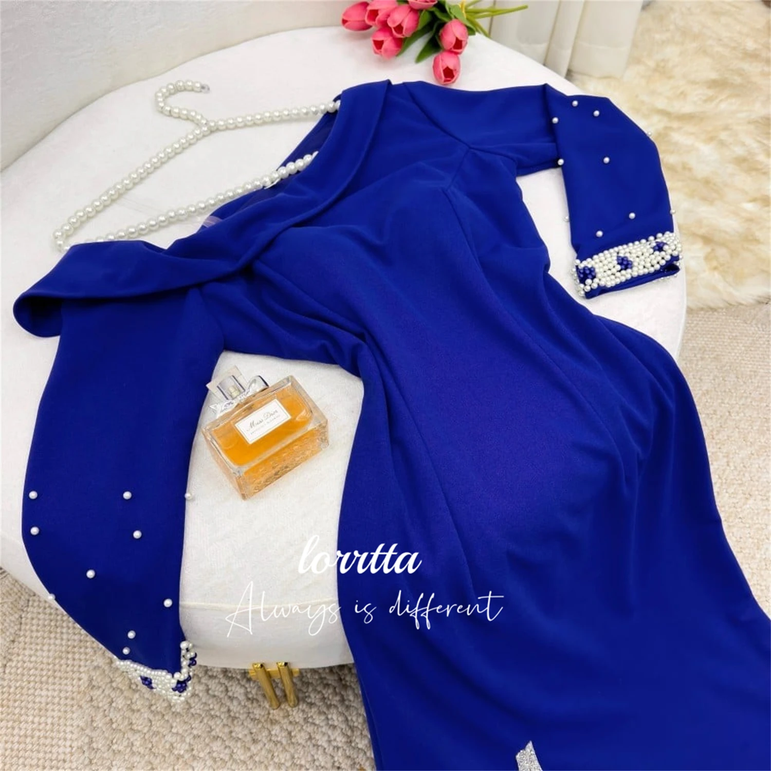 Lorrtta Eid Al-fitr Bead Embroidery Decoration Ball Gown Grace Blue Female Dress Elegant Dresses for Women Gala 2024 Party Prom