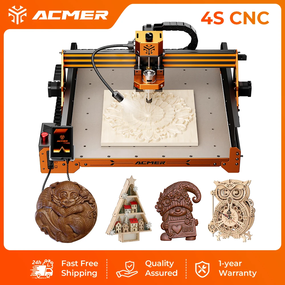 ACMER 4 S CNC Router Milling Machine With 70W Spindle 3 Axis Milling and Engraving With 3.5-inch Touch Screen Offline Control