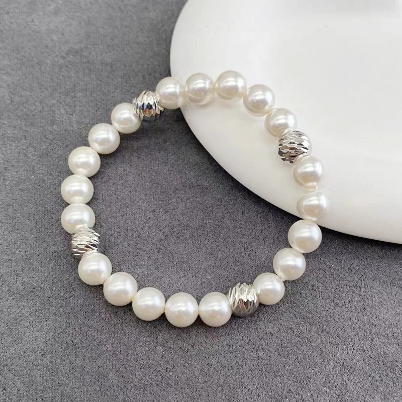 Vanifin 8mm shell Pearl Retro Simple Pearl Elastic Bracelet Fashion Everyday Versatile Temperament Women's Jewelry