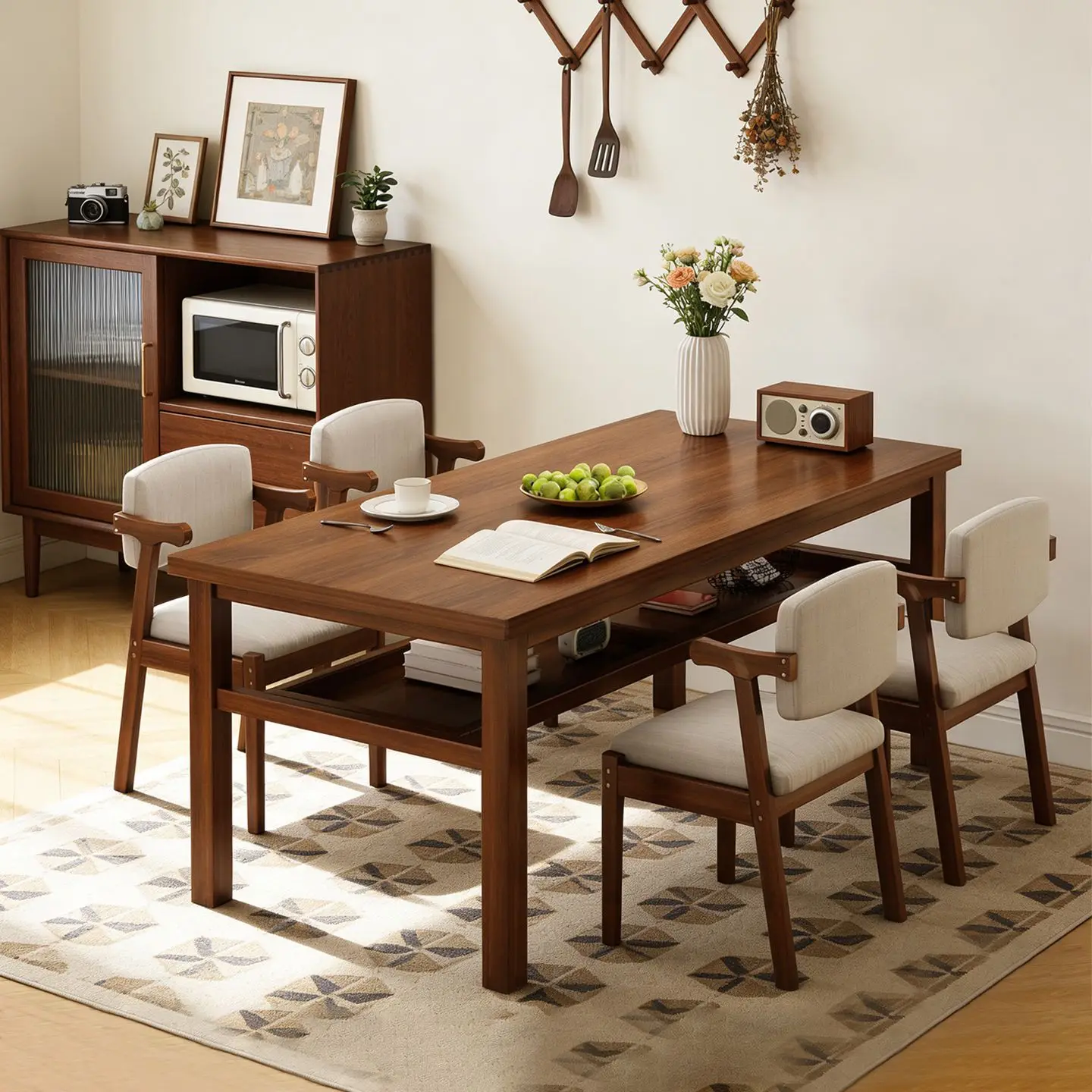 Solid wood dining table household small apartment dining table restaurant retro rectangular dining table chair