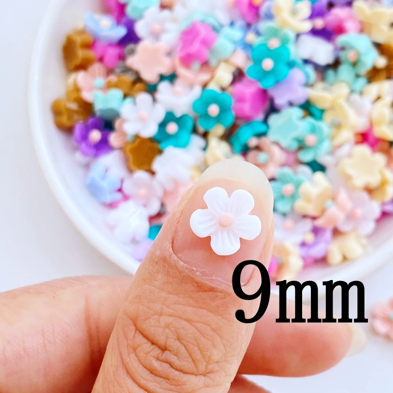 100pcs New Cute 9mm Resin Mini Flower Flat Back Cabochon Scrapbook Kawaii DIY Embellishments Accessories