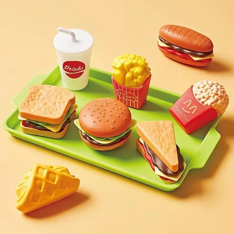 For Girls Boys Kids Kitchen Toy Pretends Play Cooking Food Game Hamburger Pizza Snack Fruit Vegetable Simulation Food Set of Toy