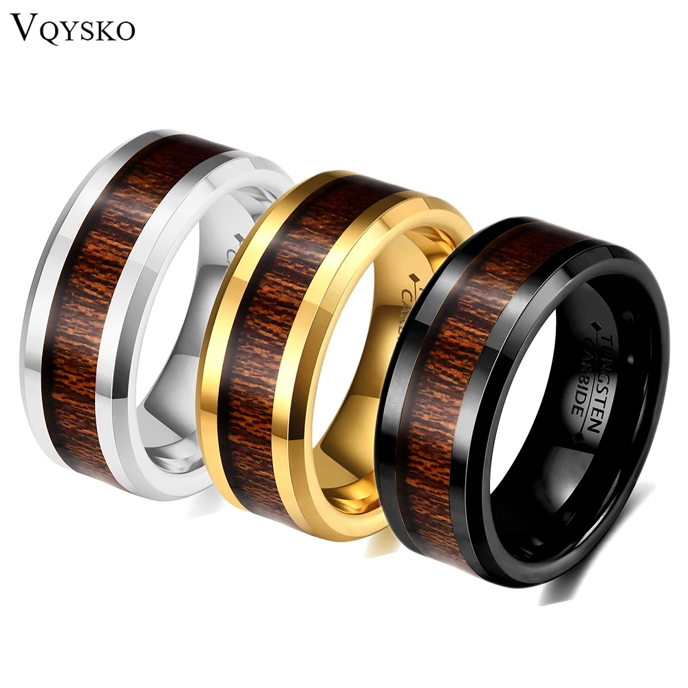 VQYSKO 8MM Brown Box Elder Wood Tungsten Wedding Band Mens Wedding Ring Wooden Ring Mens Gift