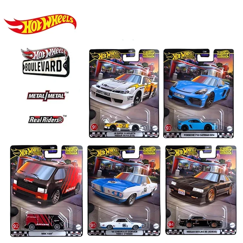 Genuine Mattel Hot Wheels Premium Car Boulevard 19 Set Nissan Silvia Skyline Porsche 718 Vehicle Model Toys Boys Gift for Fun