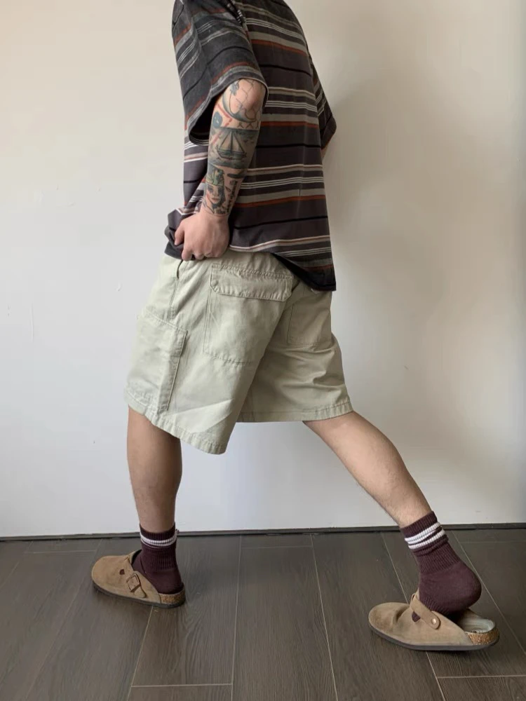 

Summer American Workwear Loose Straight Leg Five-Quarter Pants ex Casual Versatile ort orts Knee-Length Youth Faion