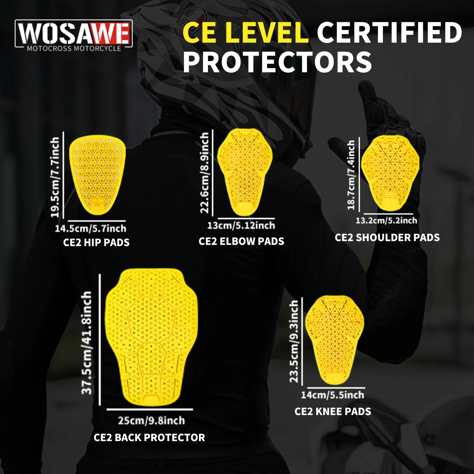 

WOSAWE Motorcycle CE Protector Motorcycle Shoulder Elbow Back Protection Pad Racing Safety Insert Armor Back Protector Pad