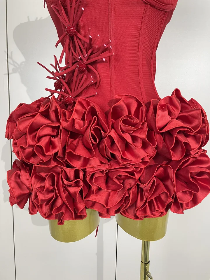 Vestido de Gala Halter Sexy para Mujer, Conjunto de Dos Piezas Elegante para Fiesta, Outfit de Venda Rojo y Negro para Cumpleaños 6