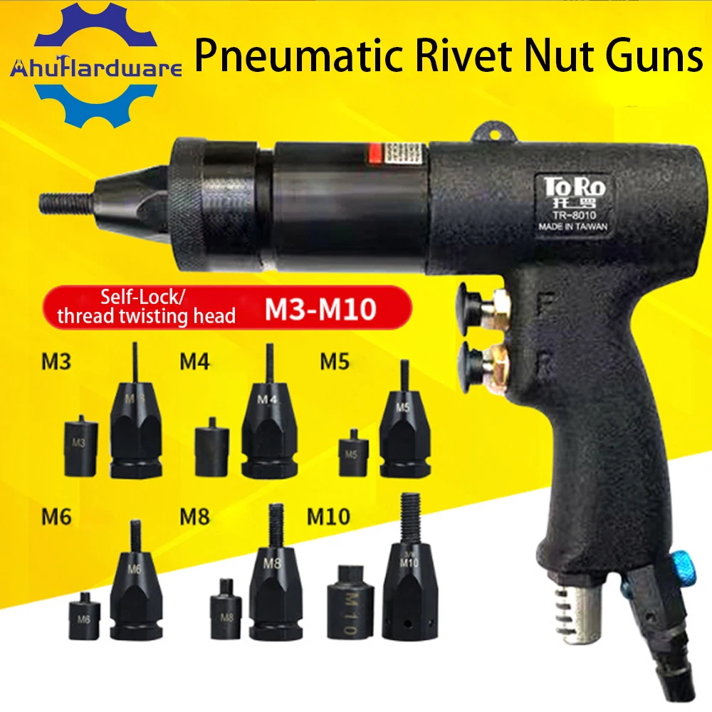 AhuHadware™ Pneumatic Rivet Nut Gun Industrial Automatic Hydraulic Pull Rivet Nut Tool Pneumatic Riveting Gun Set M3-M12