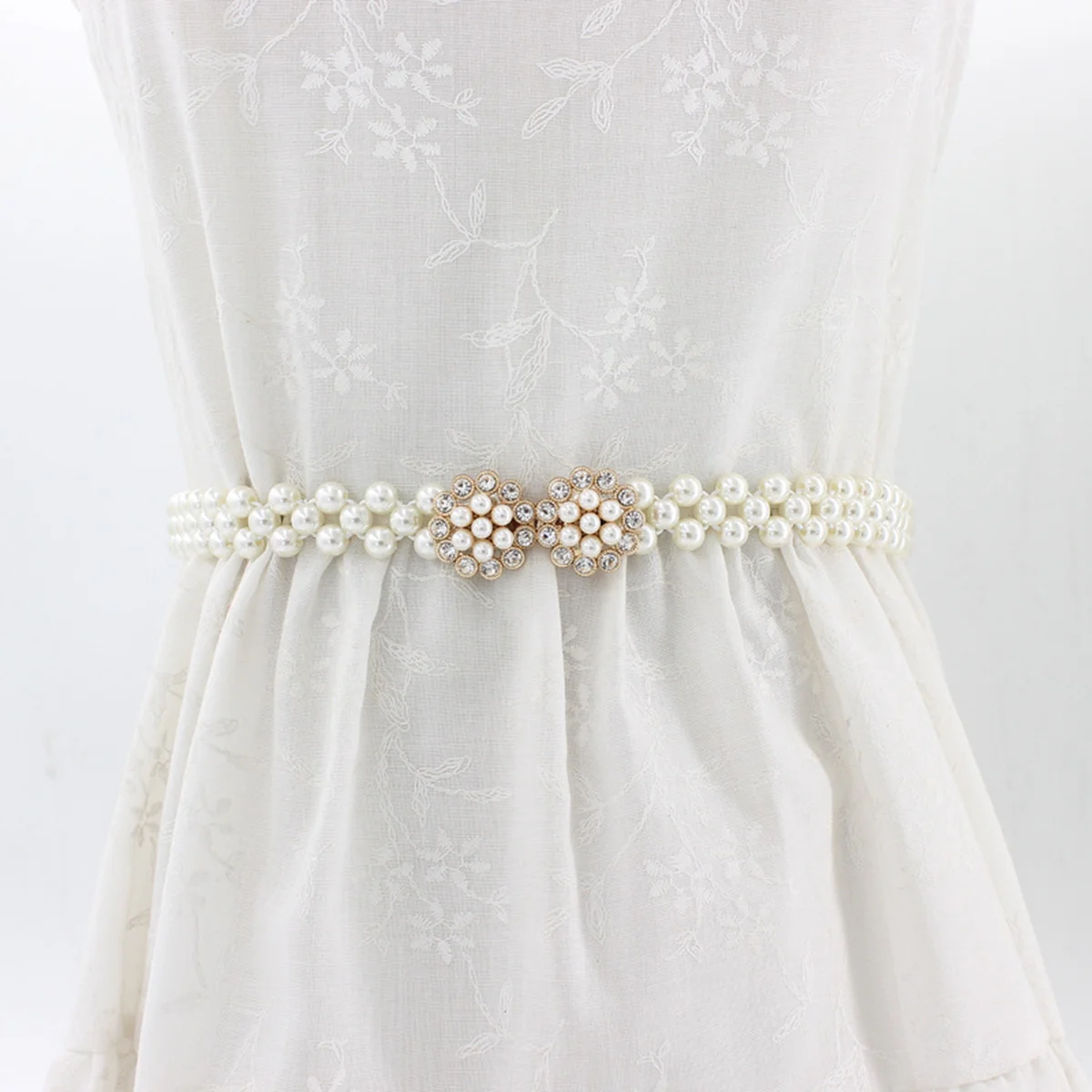

Rhinestone Pearl Waist Chain Dress Belts for Women Dressy Fashion Elastic Stretch