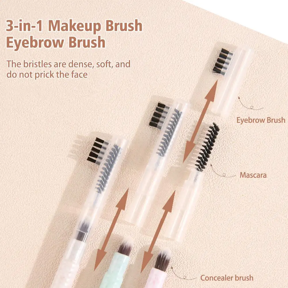 Brocha de maquillaje 3 en 1, brocha para cejas, peine para pestañas, corrector, herramientas combinadas, maquillaje, detalles portátiles, cepillo 3-hea I5b2