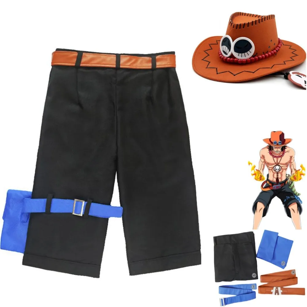 Anime Portgas · D · Ace Cosplay Kostuum Witbaard Piraten Zwarte Korte Broek Zonnescherm Hoed Accessoires Man Vrouw Carnaval Feestpak