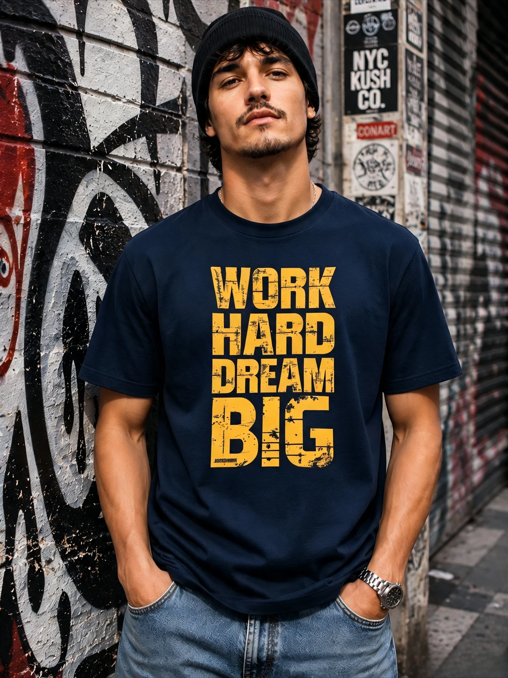 Work Hard Dream Big - Organic Cotton Graphic Tee: Unisex Vintage Style High-quality Fashionable Trendy Casual and Comfortable