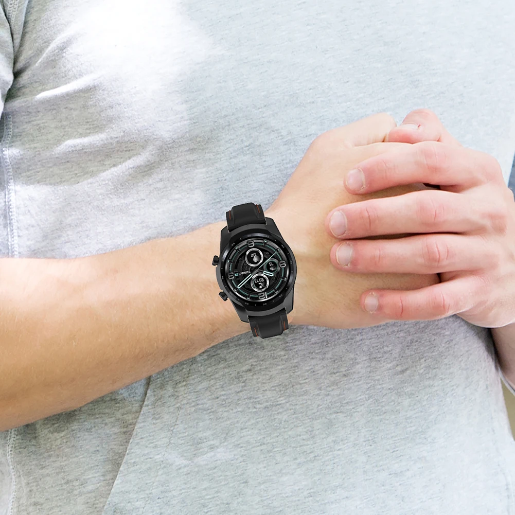 حزام الساعة أجزاء الديكور الخارجي 22 مللي متر سوار سيليكون لـ Ticwatch Pro 3/Ticwatch Pro 3 LTE سوار ساعة رياضي ناعم