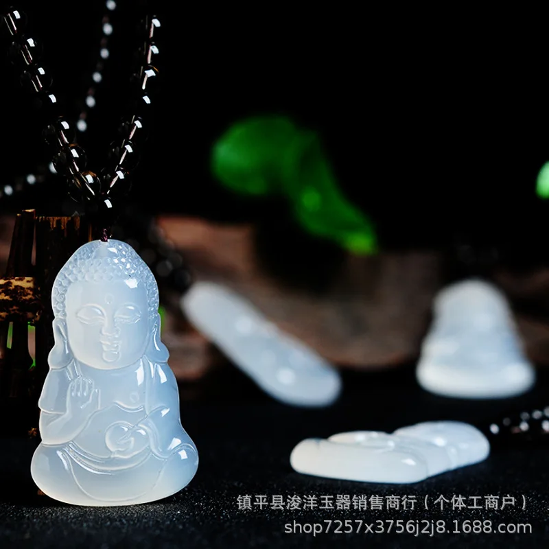 Chalcedony pendant, cute baby Buddha pendant, jade jewelry necklace, Nanyang jade live streaming supply