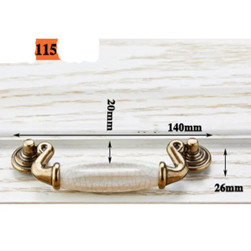 Zinc Alloy Ceramic Cabinet Handles Antique White Wardrobe Door Handle Bronze Crack Design Vintage Drawer Knobs Closet Dresser