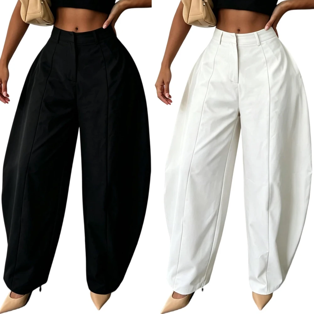 2026 Herbst Damen High-Waist Vertikale Naht Ballonhose Lose Weite Hose mit Knopf- und Reißverschluss Modische Streetwear Pendlerhose – Detail 2