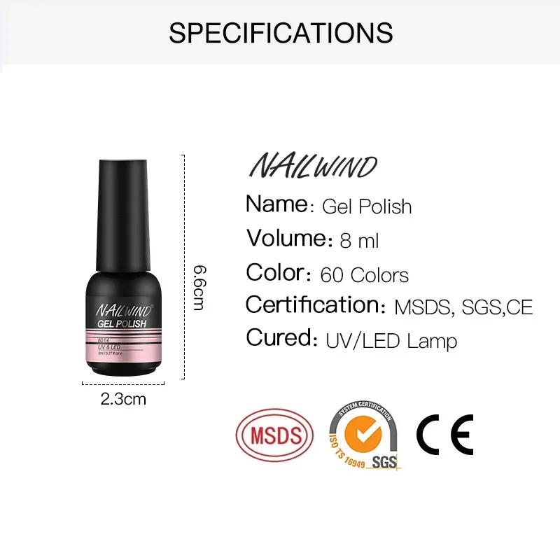 NAILWIND Bottiglia di plastica colorata Smalto per unghie gel Smalti gel semipermanenti Smalto ibrido UV/Led Base Top Coat Nail Art