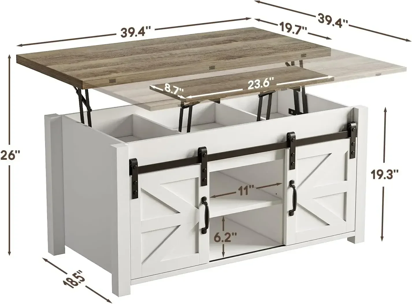 Coffee Table Lift Top, 4 in 1 Multi-Function Convertible Coffee Table with Hidden Compartment