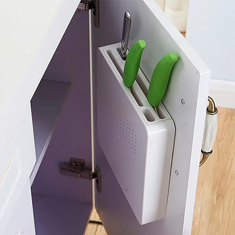 Plastic Kitchen Knife Storage Block Wall Mounted Knife Holder Storage Rack with 4 Slot, Detachable for Easy Cleaning, White